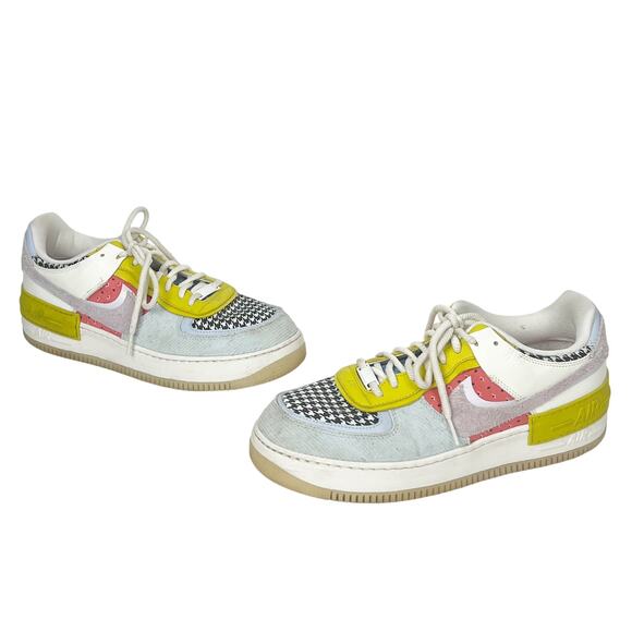 Nike Air Force 1 Sneakers Shadow Patchwork Houndstooth Womens Sz 11.5 DM8076-100 - Picture 1 of 12
